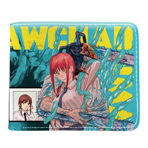 Chains-aw Man Brieftasche Anime, Cartoon Comics Portemonnaie Klein, PU Leder Münzbörse Wallet mit Sichtfenster(Color:Multicolor 12)