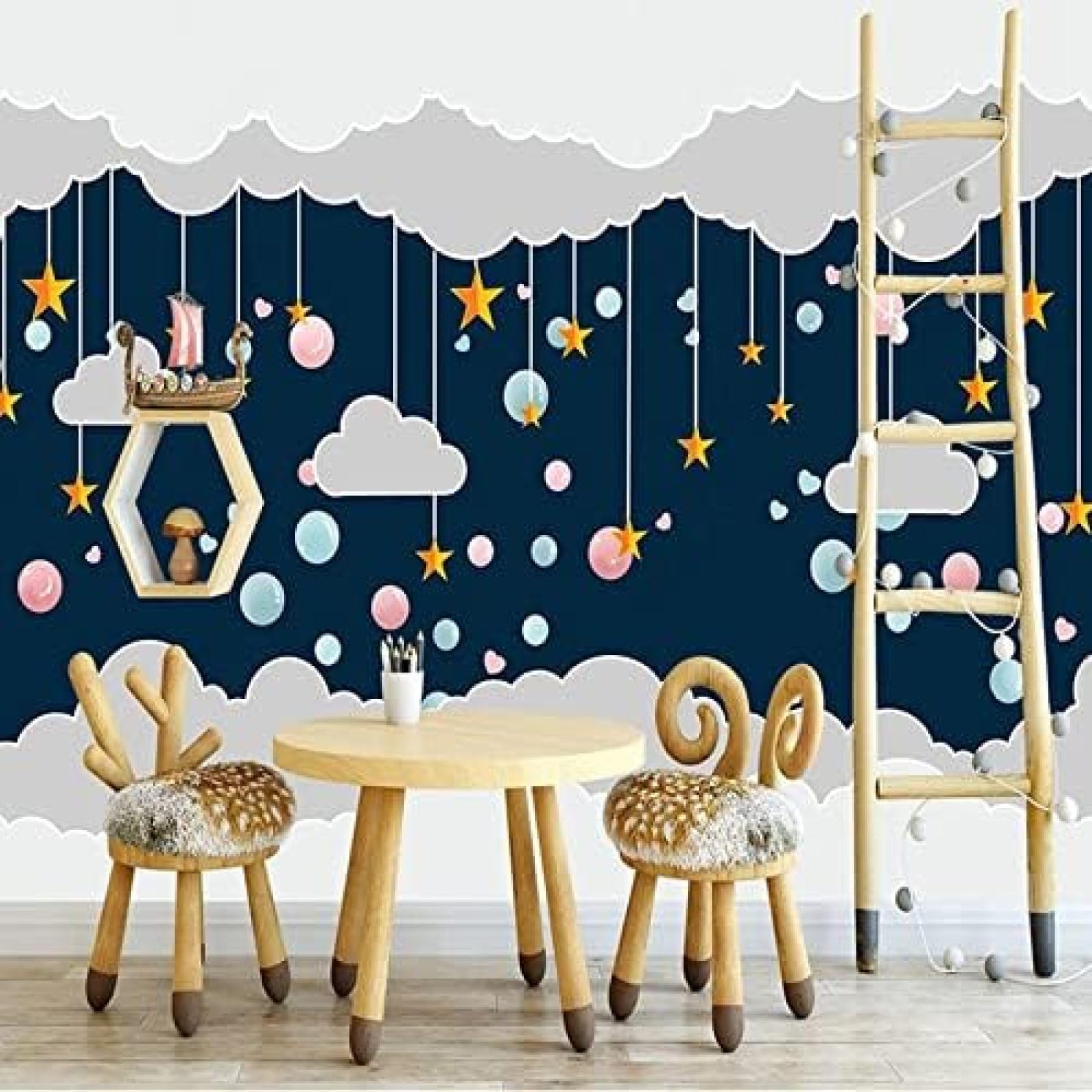 XLMING Hand Gezeichnet Cartoon Wolken Sterne 3D Tapete Wohnzimmer Sofa Schlafzimmer Esszimmer Home Dekoration Wand-300cm×210cm