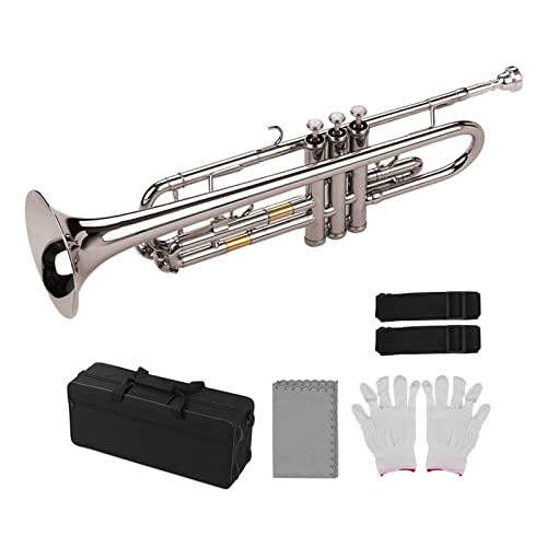 ZENGXUE Standard BB Trompeten Messing Material Nickelüberbeineres Windinstrument Mit Mundstück Tragetasche Handschuhe Reinigungstuch Standard-Trompetenset