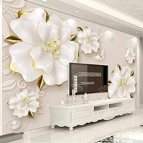 XLMING Jade Gold Schmetterling Blume Küche Esszimmer Arbeitszimmer Wohnzimmer TV Hintergrund Wand 3D Tapete-300cm×210cm