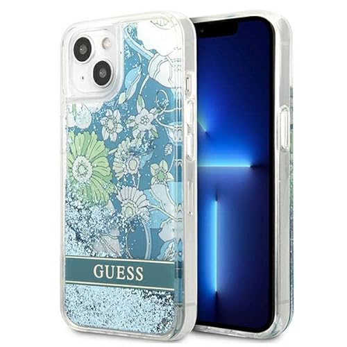 Guess GUHCP13MLFLSN Hülle für iPhone 13 6,1" grün/Green hardcase Flower Liquid Glitter