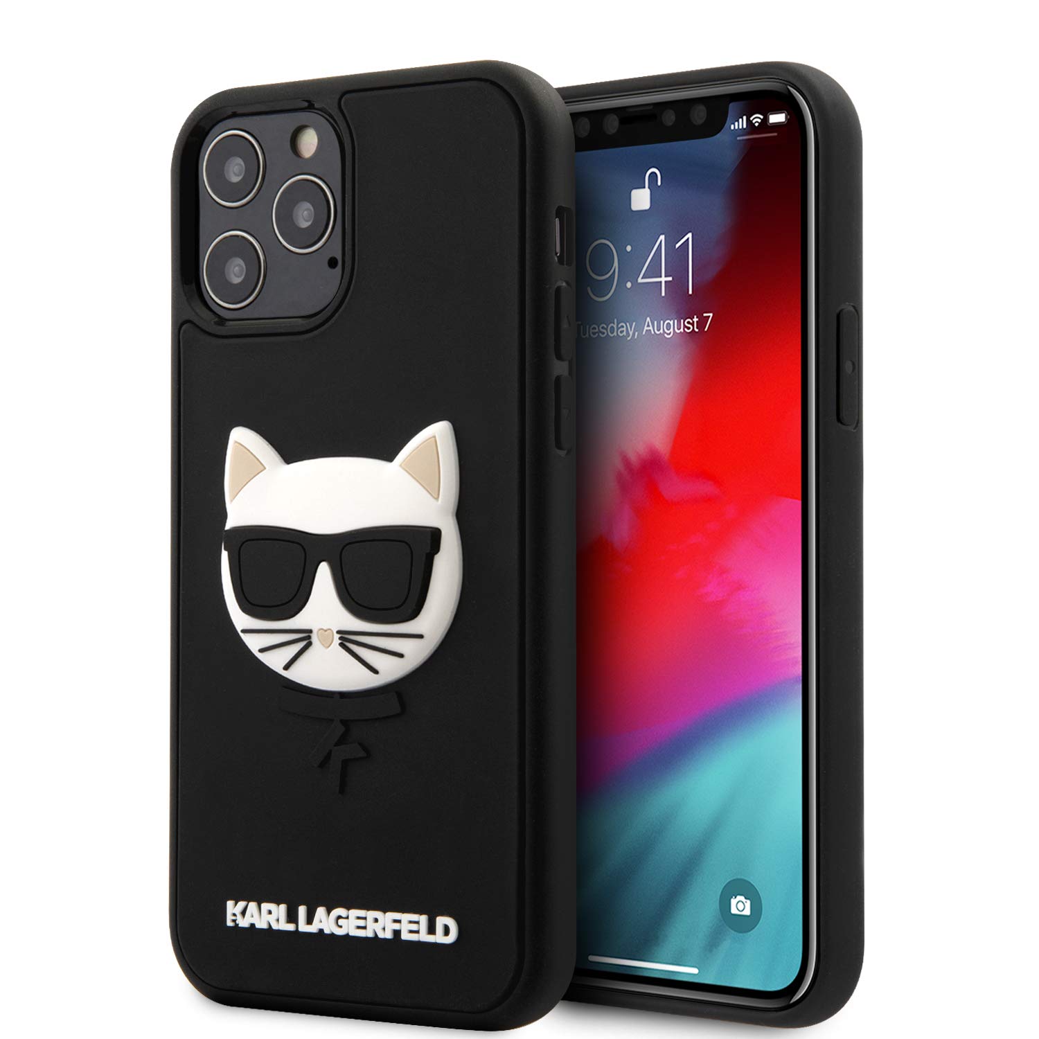 Karl Lagerfeld KLHCP12MCH3DBK 3D Rubber Choupette Hülle für iPhone 12/12 Pro 6,1" Schwarz hardcase