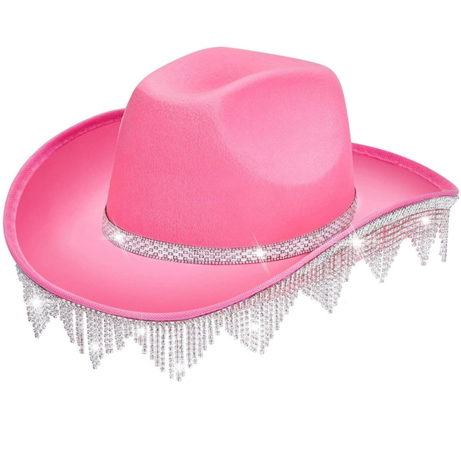 TAKOXIA Cowboyhut, gerollte Krempe, Cowboyhut mit Strass-Fransen für Abschlussbälle, Bankette, Party, Strass, Cowboyhut für Erwachsene