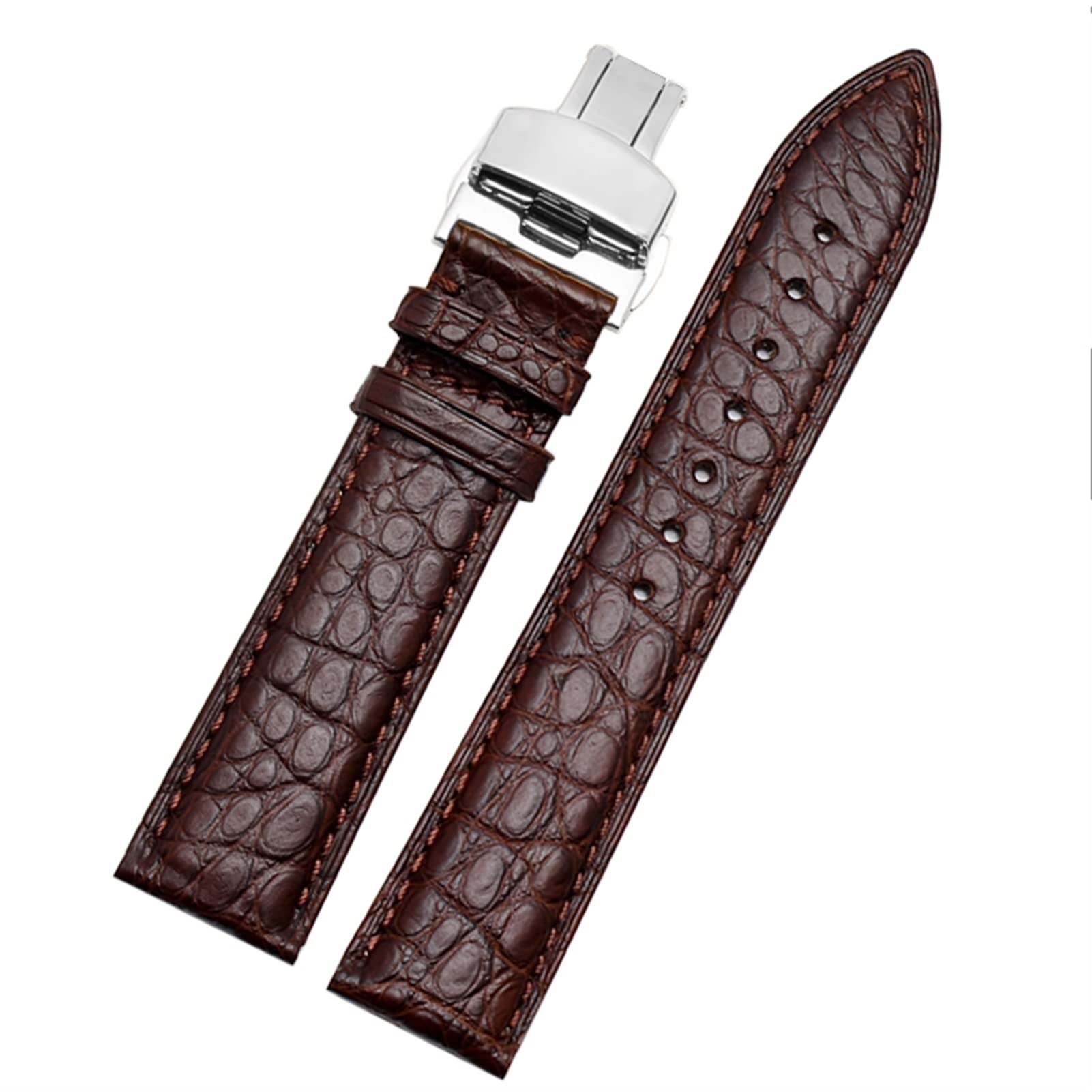 SCRUBY Crocodile Leder -Uhrband für jedes Marken -Armband 16 17 18 19 -mm -Träger mit Klappverschluss(Brown silver,19mm)