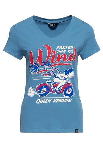 Queen Kerosin Damen T-Shirt | 50S | Rockabella | Vintage | Comic Art | Cartoon | Retro | Woman | Humorous | Print | Motorrad | Biker Faster Than The Wind