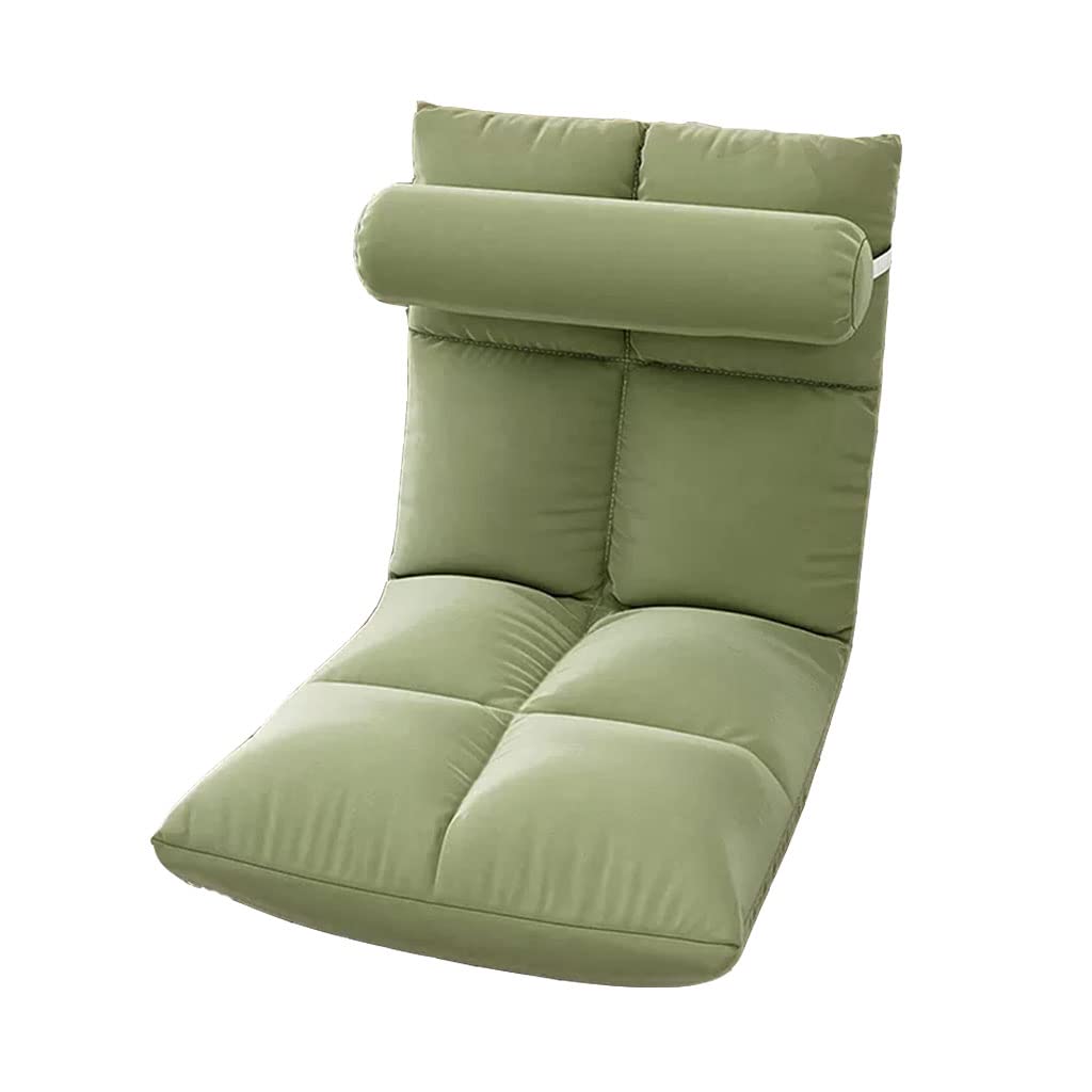 BFVAKBKYT Klappsofa Stuhl, Klappbarer Bodenstuhl mit Kissen, 5 Positionen verstellbar, Stuhlbett, Einzelbodensitzplatz for Fernsehen, Spielen, Lesen, Schlafen(Green)