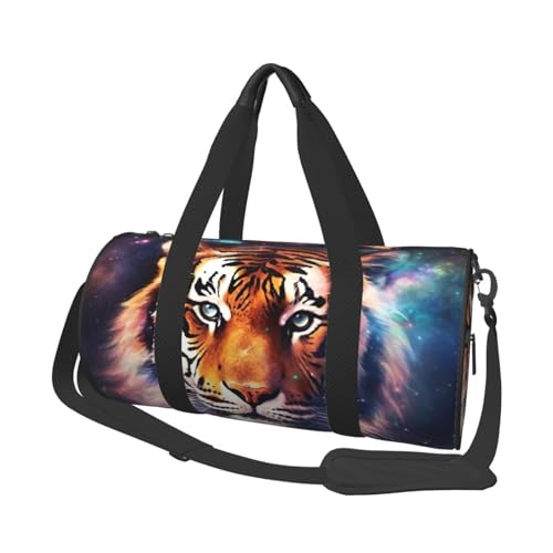 Galaxy Tiger Reisetasche, Handgepäcktasche, Wochenendtasche, Übernachtungstasche, Sport, Turnbeutel für Damen und Herren, faltbar, runde Reisetasche für Reisen, Sport, Fitnessstudio, Schwarz,