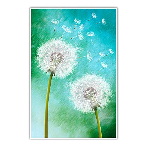 Pusteblume Grün - Poster ohne Rahmen - Löwenzahn Bild Wandbild Kunst Druck Bilder Wand Deko Wandposter Modern XXL Wohnzimmer (100 x 70 cm, Poster)