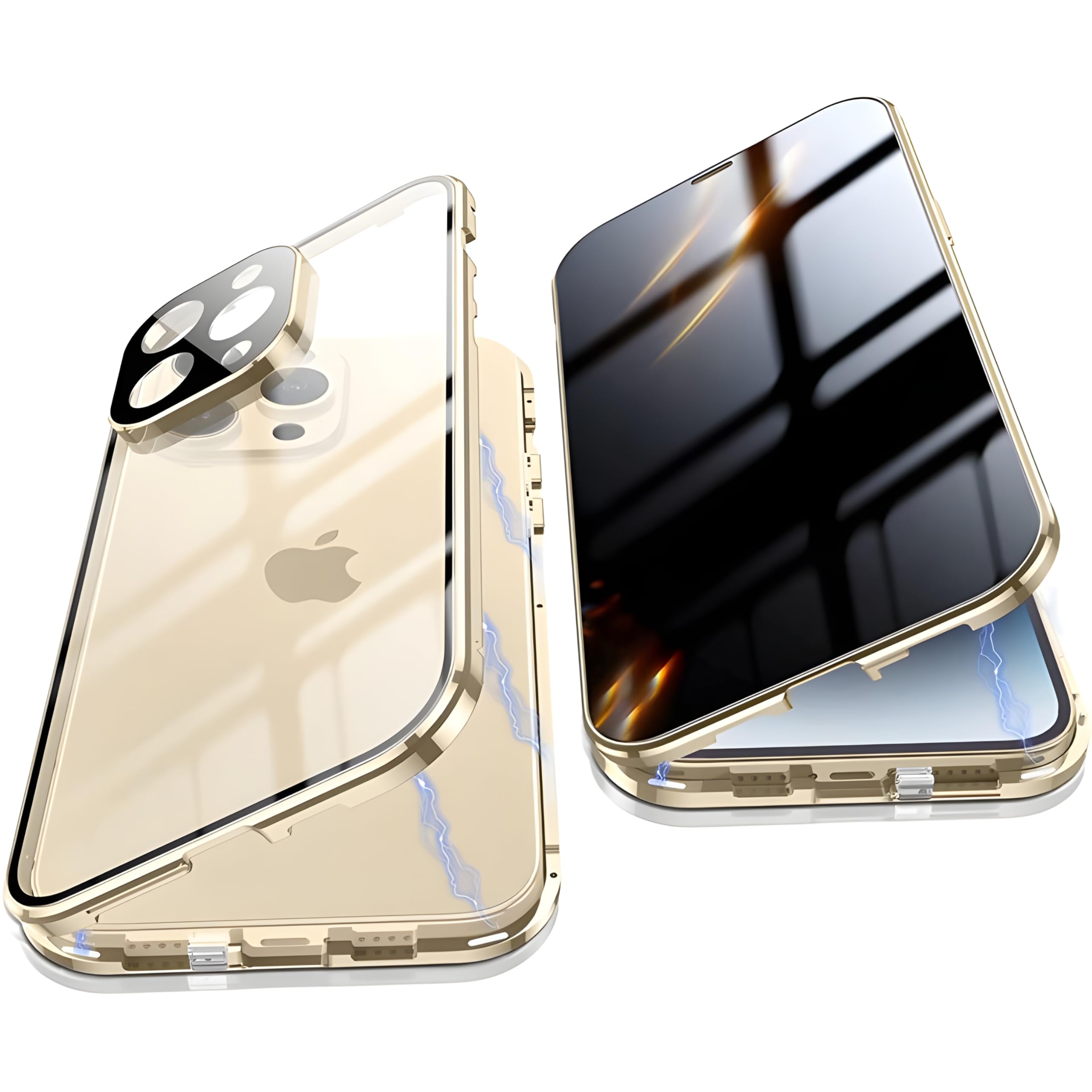 Anti spy Hülle für iPhone 12 Pro Max 360 Grad Ganzkörper HandyHülle Eingebaut Panzer Glas Sichtschutz Schutz Folie und Kamera len's Cover Stoßfest Komplettschutz Anti Peeping Case,Gold