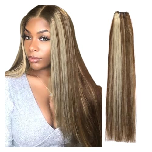 Human Hair Bundles Brasilianische glatte Haarwebart-Bündel, 35,6–71,1 cm, Höhenverhältnis, Remy-Haarverlängerungen, 100 g/Stück human hair weave (Size : 3Pcs/Lot, Color : P6/613_17INCHES)