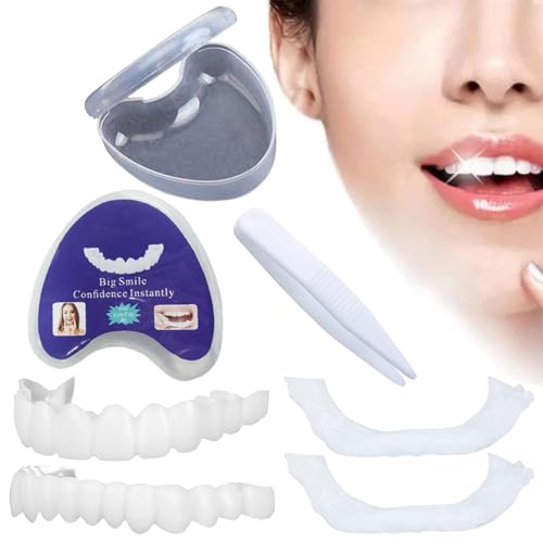 Dazzluxe Sofort-Veneers-Zahnersatz, Temporäres Whitening-Clip-In-Zahn Veneers, Oben Und Unten Aufsteckbare Veneers Falsche Zähne, Selbstbewusstes Lächeln Kosmetische Künstliche Zähne,4 Pairs