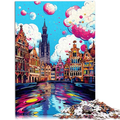 Puzzle, buntes Gent, 1000-teiliges Puzzle, Holzpuzzle, Familienspiel zum Stressabbau, schwieriges Herausforderungspuzzle, 1000 Teile (50 x 75 cm)