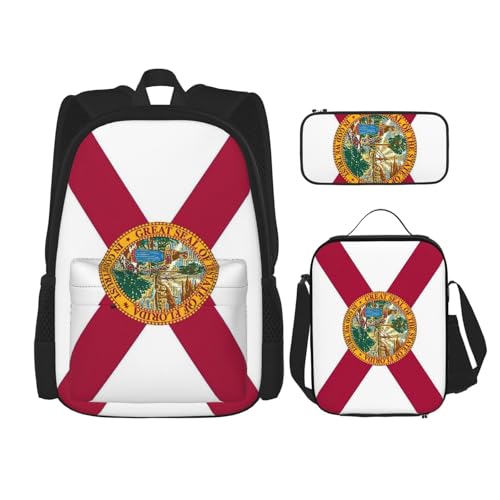 WURTON Schulterrucksack, Florida, 3-in-1, Büchertaschen-Set, Lunchbox, Federmäppchen, Reise-Laptop-Tagesrucksäcke, Schwarz, Einheitsgröße