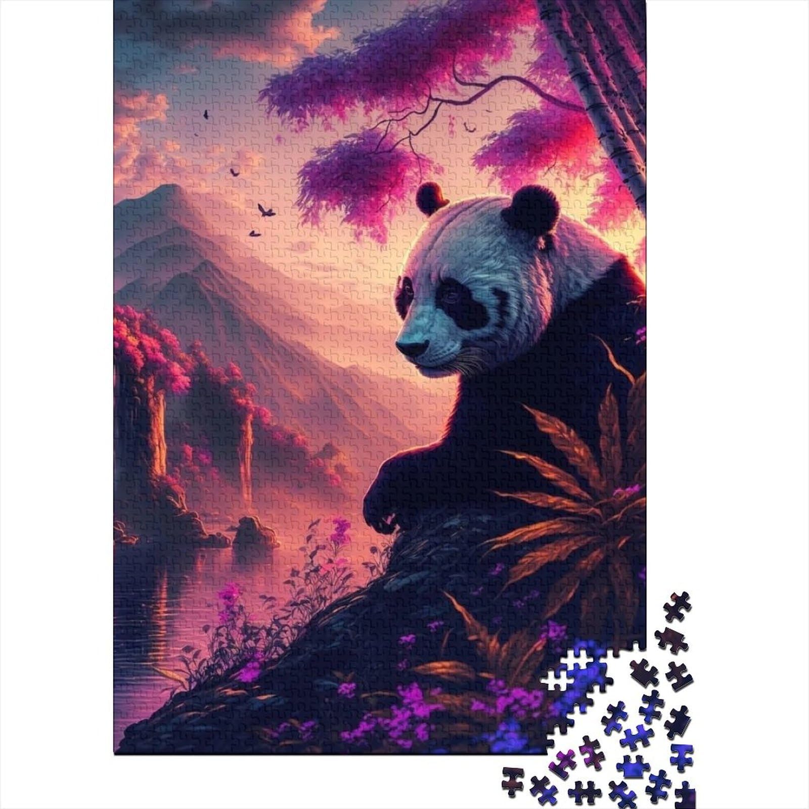 Rosa Panda-Puzzle aus Holz für Erwachsene, Puzzle-Kunst, Puzzle für Erwachsene, 1000 Teile, Lernpuzzle (Größe: 75x50cm)