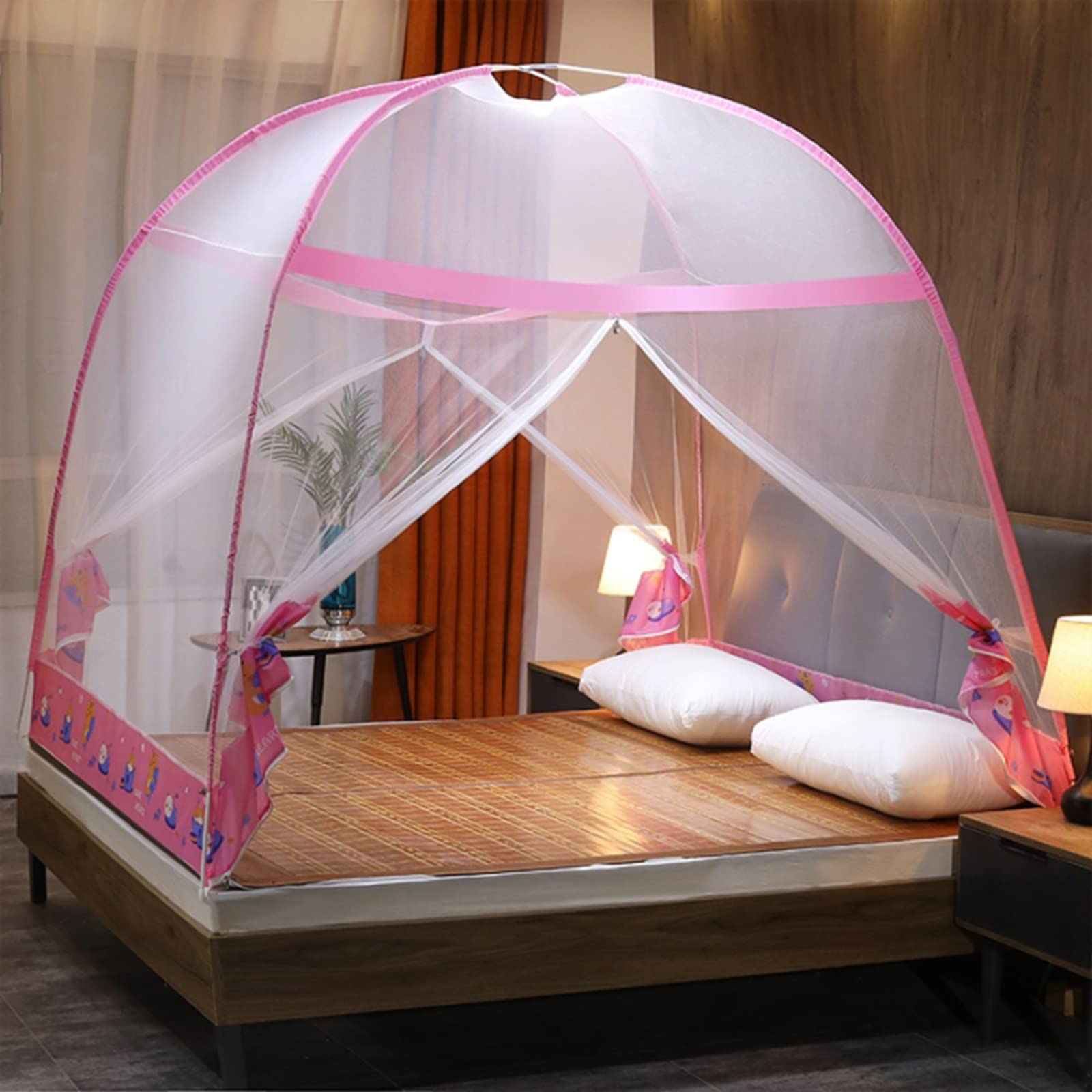 Pop Up Moskitonetz Zelt Großes Mückennetz Für Doppelbett Feinste Löcher Camping Netz Faltdesign Mit Unterseite 2 Einträge Für Schlafzimmer Outdoor Camping (Pink,120 * 200 * 150cm)