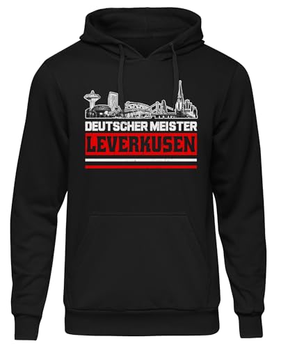 UGLYSHIRT Leverksuen Titelkusen Herren Kapuzenpullover | Leverkusen Pullover Trikot Fanartikel Fussball Stadt Skyline Leverkusen Meister Hoodie | Schwarz (L)