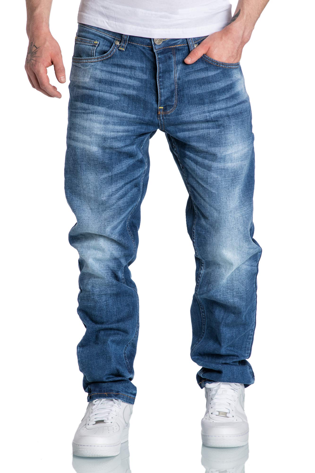 Amaci&Sons Herren Jeans Regular Straight Fit Denim Hose Destroyed 7984 Hellblau W40/L32