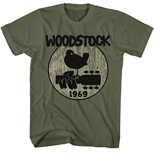 Woodstock Music 1969 Logo T-Shirt für Erwachsene, kurzärmelig, Vintage-Stil, Grafik-T-Shirts, Militär, Grün, L