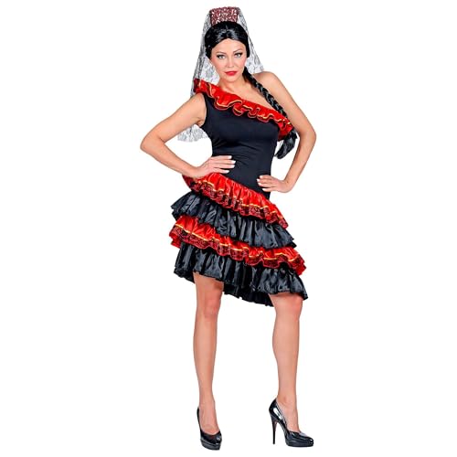 Widmann - Kostüm Spanische Senorita, Kleid, Kopfschmuck mit Schleier, Flamengo, Karneval, Mottoparty