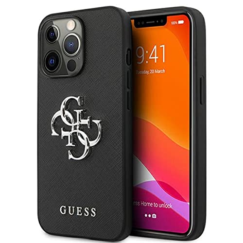 Guess GUHCP13LSA4GSBK Hülle für iPhone 13 Pro/13 6,1" schwarz Saffiano 4G Metal Logo