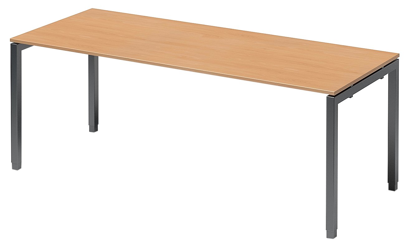 BISLEY Cito Schreibtisch, 650-850 mm höheneinstellbares U-Gestell, Metall, Bc334 Dekor Buche, Gestell Anthrazitgrau, 80 x 200 x 85 cm