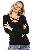 Cipo & Baxx Damen Strickpullover Überkreuzt Criss-Cross Details Rundkragen Pulli Langarm WP232 Schwarz XL