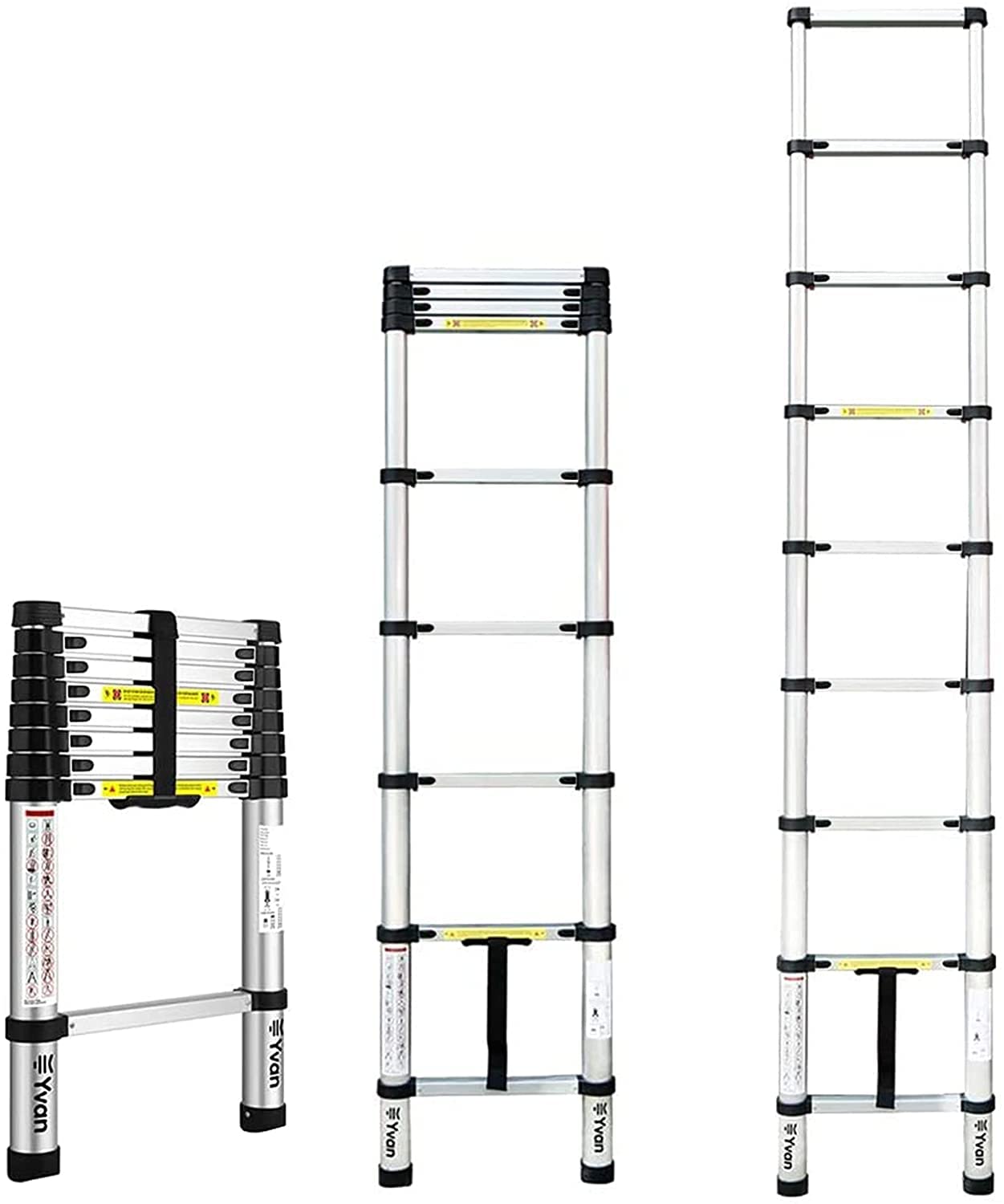 Teleskopleiter, zusammenklappbare Ausziehleiter aus Aluminium, robuste Teleskopleiter mit einer maximalen Tragkraft von 150 kg und Verriegelungsmechanismus, kompakte Leiter für den Haushalt und