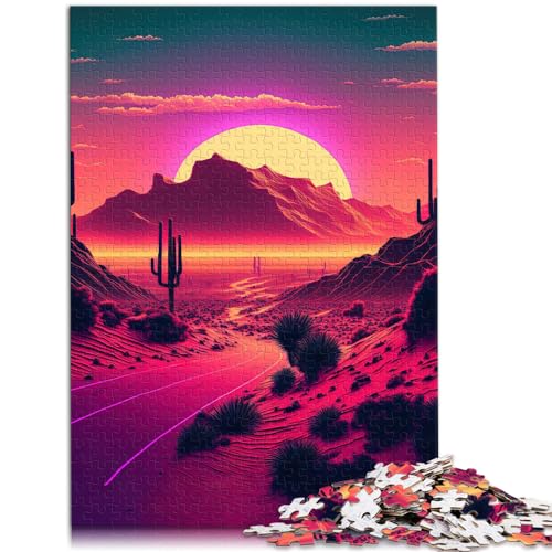 Puzzlespiel „Eine Synthwave-Bergszene“, 1000-teiliges Puzzle, Lernspiele, Holzpuzzle mit vollständig ineinander greifenden und zufällig geformten Teilen, 1000 Teile (50 x 75 cm)