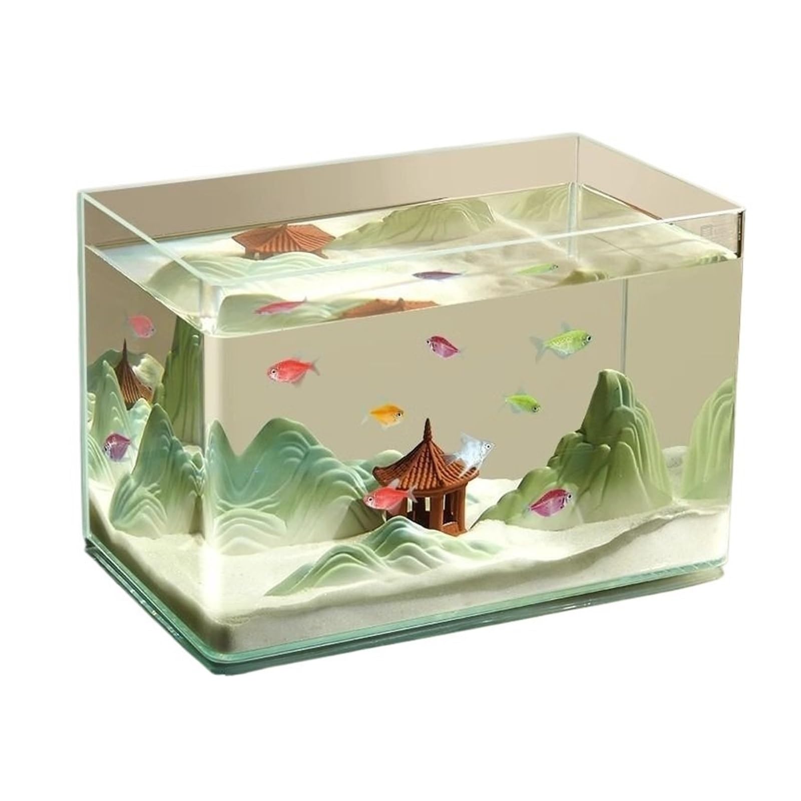 Aquarium, Glasaquarium mit gebogener Kante, Wohnzimmer, kleines Aquarium, Desktop, transparentes Glas, Schildkröten-Zuchtbox, Fischschale(50x26x30cm)