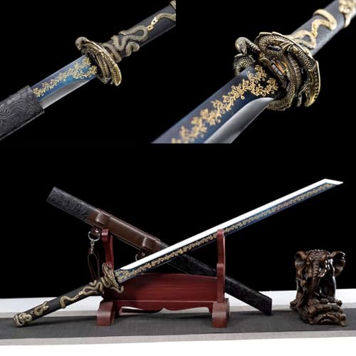 110cm handgefertigtes Tang-Schwert,Manganstahl geschmiedetes Samuraischwert,echtes Samurai gerades Schwert für Geschenke,Dekoration,Cosplay,Festivals