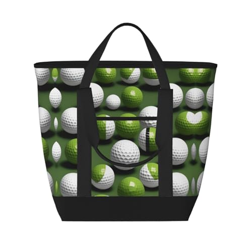 YQxwJL Isolierte Kühltasche mit Golfball-Aufdruck, große Kapazität, Einkaufstasche, Reisen, Strand, wiederverwendbare Einkaufstasche für Erwachsene, Schwarz, Einheitsgröße