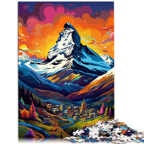 Puzzlespiel Zermatt, farbenfrohes Puzzle 1000 Teile für Erwachsene, Holzpuzzle, Lernspielzeug, Familienspiele, Weihnachts- und Geburtstagsgeschenke, Kunstwerk von (50 x 75 cm)