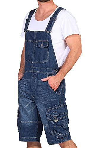 Jet Lag Herren Overall Shorts Kurze Latzhose Cargo-Style TO3 Denim Light Navy S