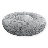 4L Textil Fuzzy Katzenbett flauschig Donut Hundebett kleine Hunde Katzenbett kuschelig weich Plüsch Katzenkörbchen Katzen Kuschelbett (Ø 70 cm, Grau)