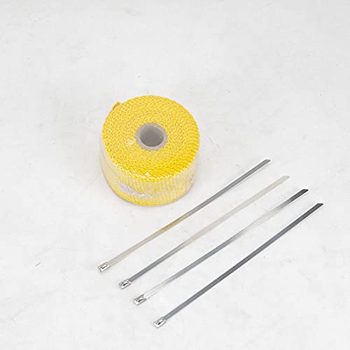 Skdvy Auspuffband HitzebestäNdig 5 ml Roll Fiberglas Hitzeschild Motorrad Abgas Thermalband Header Rohr Wärmewickelband Wärmeschutz mit Stahlbinder(5M Yellow)