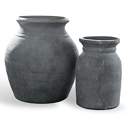 Loberon Vase 2er Set Molduc, Terrakotta, H/B/T/Ø ca. 23/20,5/20,5/20,5 cm, antikgrau