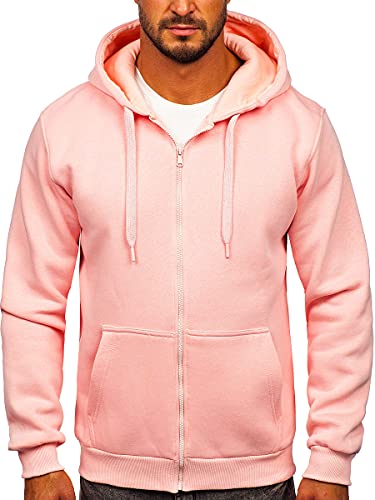 BOLF Herren Kapuzenpullover Reißverschluss Hoodie Sweatshirt mit Kapuze Pullover Pulli Langarmshirt Freizeit Sport Fitness Outdoor Casual Style 2008 Hellrosa XXL [1A1]