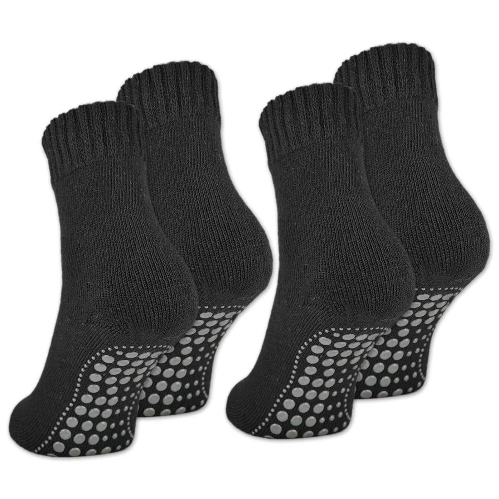 2 | 4 | 6 Paar ABS Socken Herren Damen Anti Rutsch Socken mit Wolle 21463 WP (Schwarz 4 Paar 39-42)