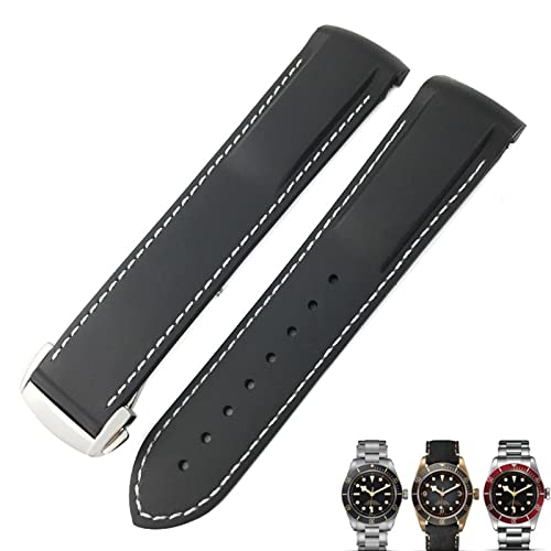 NEYENS Uhrenarmband für Tudor Black Bay für Herren, 20 mm, 22 mm, Gummi, Faltschnalle, Schwarz / Blau / Rot, 21 mm, Achat