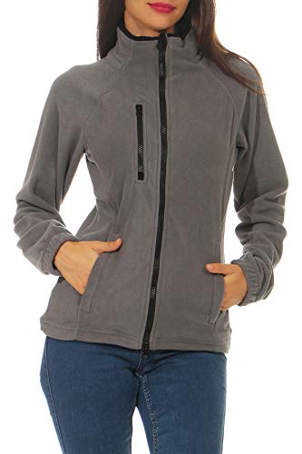 Happy Clothing Damen Fleecejacke Microfleece Outdoor-Jacke ohne Kapuze mit Kragen Dunkelblau Schwarz S M L, Größe:XL, Farbe:Anthrazit