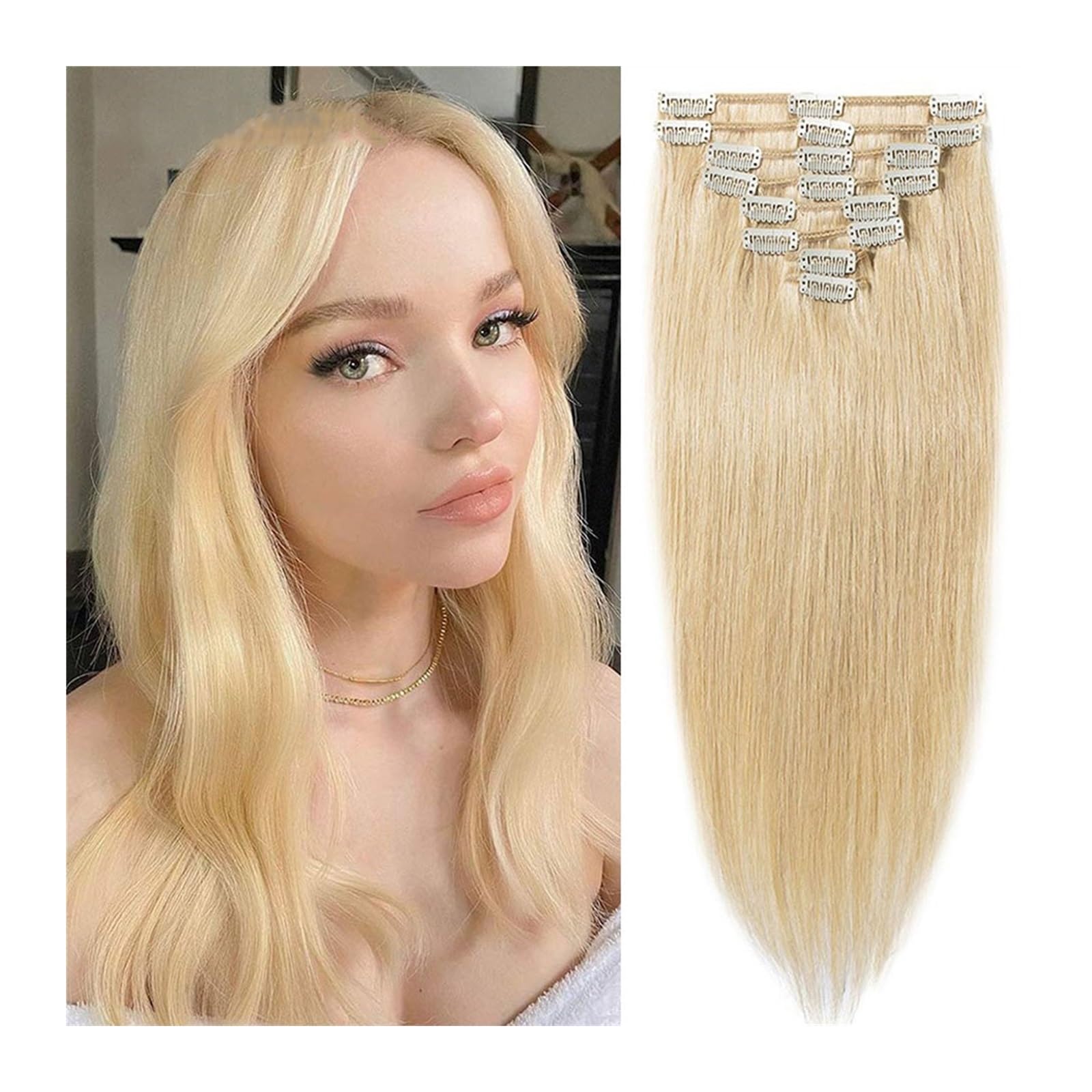 Clip-in-Haarverlängerungen 10-24 Zoll Clip-in-Haarverlängerungen, Echthaar, blonde Haarverlängerungen, unsichtbare Clip-in-Verlängerungen, weißblond, Echthaarverlängerungen, Clip-in-Haarverlängerungen