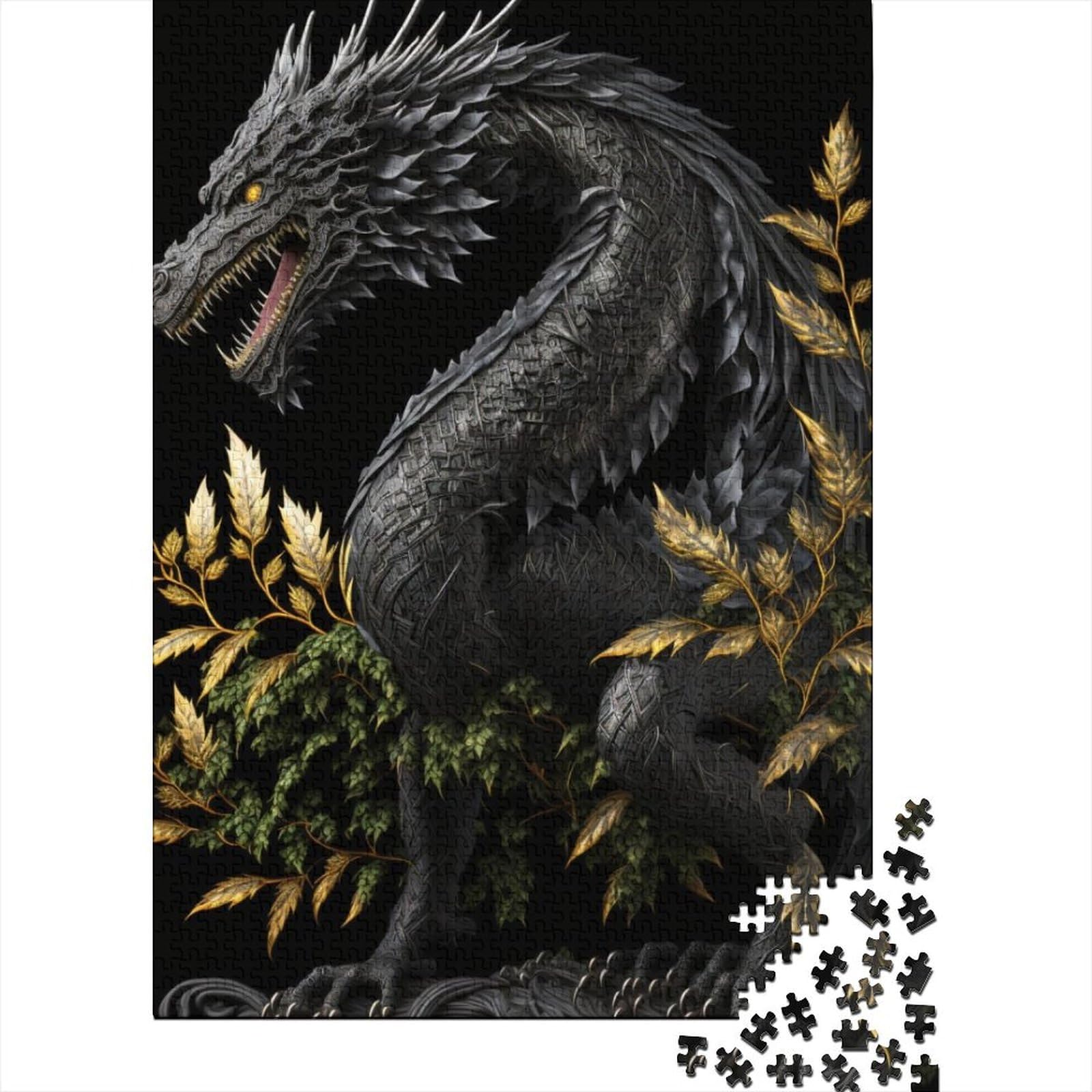 Holzpuzzle „Brave Dragon“ für Erwachsene, Kunstpuzzle für Erwachsene, 1000 Teile, Entspannungspuzzlespiele, Denksportpuzzle (Größe 75x50cm)