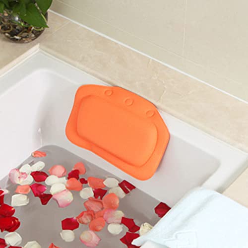 AIHEDOUJ wasserdichte PVC-Kissen mit Saugnäpfen, Badewannenkissen, Kopfstützenkissen, Kopf-Nackenstütze, Badezimmerzubehör, Badewannenkissen, Orange