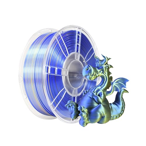 iBOSS Zweifarbiges Seidenfilament PLA PRO Filament 1.75mm, 1kg 3D Drucker Filament Seide PLA+, PLA Plus Glänzend Filament Maßgenauigkeit +/- 0.02 mm, Passen die meisten FDM Drucker(Seide Blau & Gold)