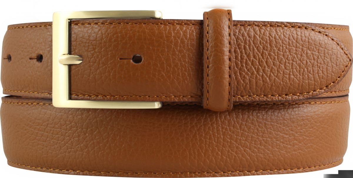 BELTINGER Italienischer Anzug-Gürtel, 35 mm breit, Herren, Anzuggürtel, Hosengürtel, strukturiertes Leder, Schließe Gold | Tabac 85cm