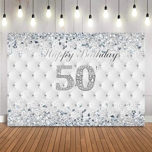 50. Splitter Geburtstag Hintergrund für Fotostudio Kopfteil Diamanten Erwachsene Geburtstagsfeier Dekoration Fotokabine 240X180cm