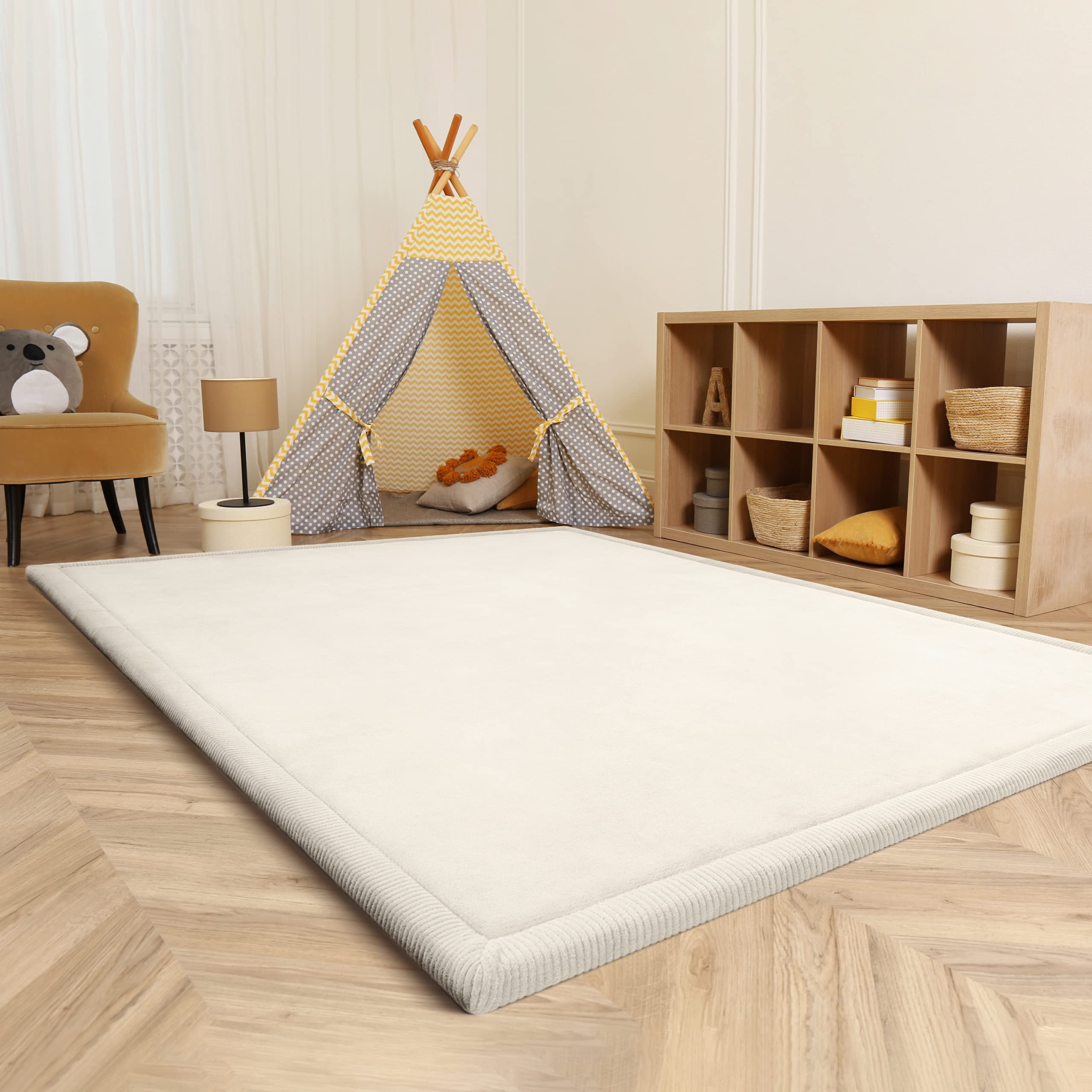 Paco Home Teppich Kinderzimmer Kinderteppich Baby Spielteppich Krabbeldecke Krabbelmatte Weich rutschfest Jungen Mädchen Deko, Grösse:120x160 cm, Farbe:Creme