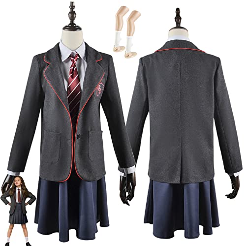 Tjmiaohao Film Matilda The Musical Cospaly Kostüm Outfit Grau Schuluniform Mantel Hemd Rock Krawatte Full Set Halloween Karneval Party Dress Up Anzug für Frauen Mädchen (M)