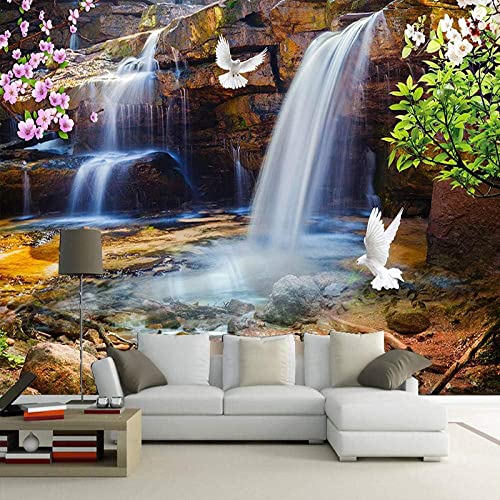 Wasserfälle Wasserfälle Vögel Natur Landschaften 3D Tapete Poster Restaurant Schlafzimmer Wohnzimmer Sofa TV Dekorative Wand-300cm×210cm