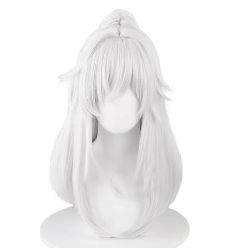 WCCNKK Anime Cosplay Perücke, Honkai Star Rail Jing Yuan Perücke, Silberweißes 50 cm Langes Haar, Mit Kostenloser Perückenkappe, Für Party Alltag Halloween Perücke, Animationsdekoration